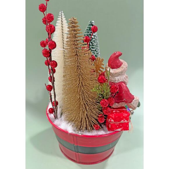 Festive Christmas Assemblage With a Jolly Santa and Bottlebrush Trees - Picture 6 of 6